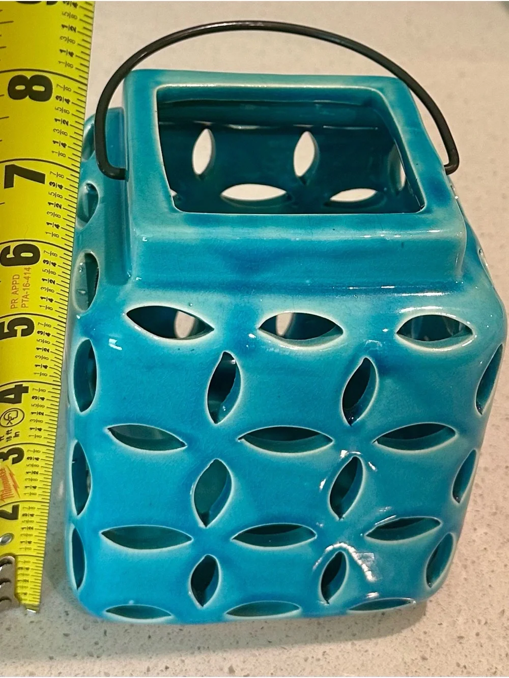 Turquoise Ceramic Lantern with Handle - Home Accents